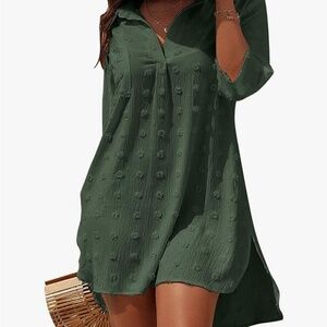 Olive Green Textured Women's Coverup/Dress